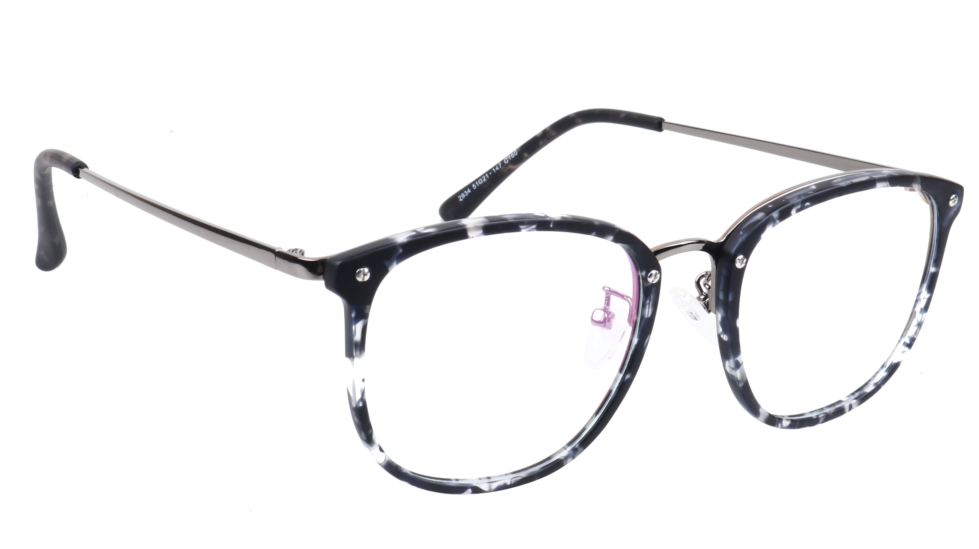 Unisex Oversized Square Spectacle Frame. Matte Black & Transparent Frame.