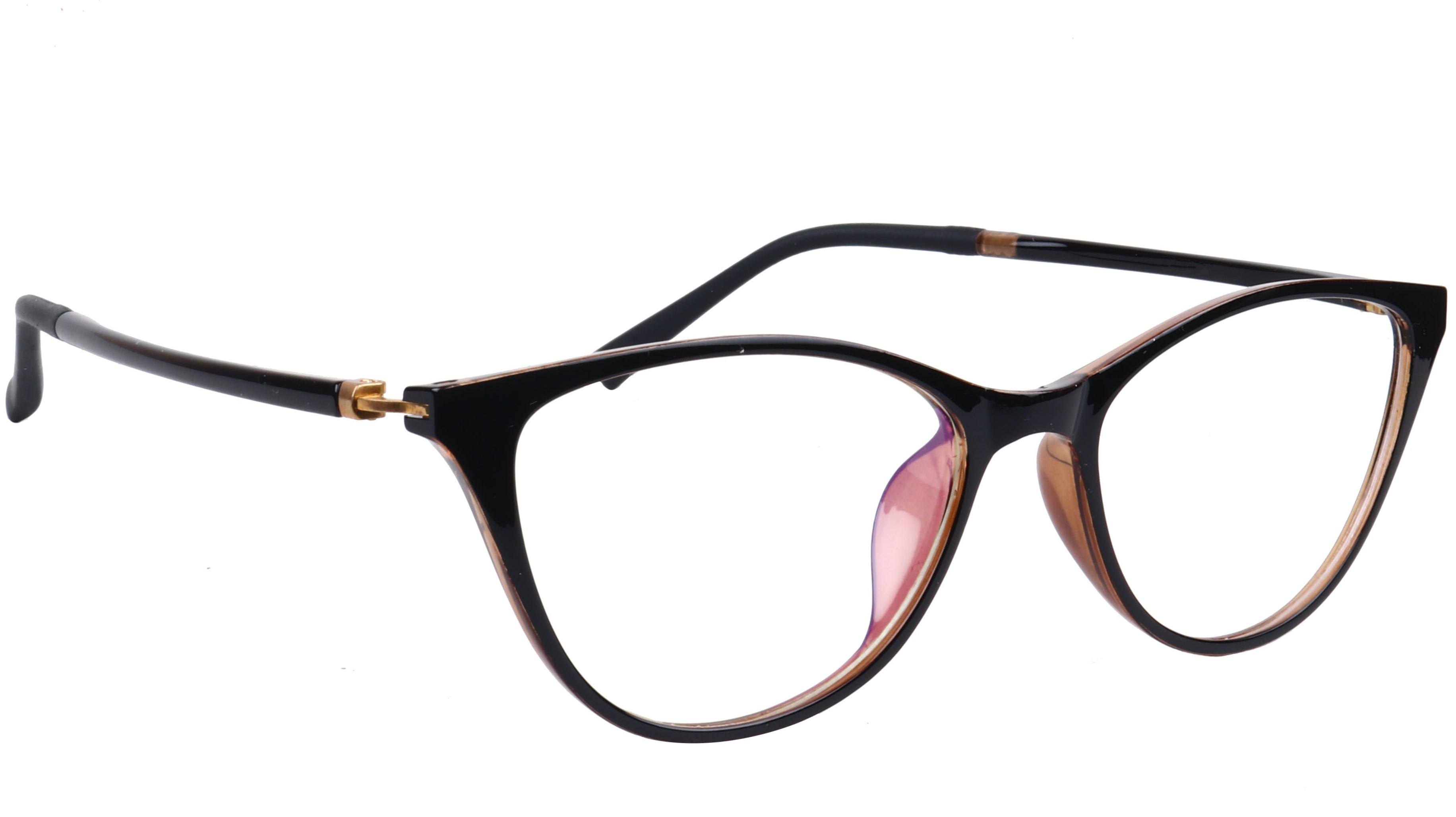 Female Large Cat Eye Spectacle Frame. Black & Brown Color Rim.