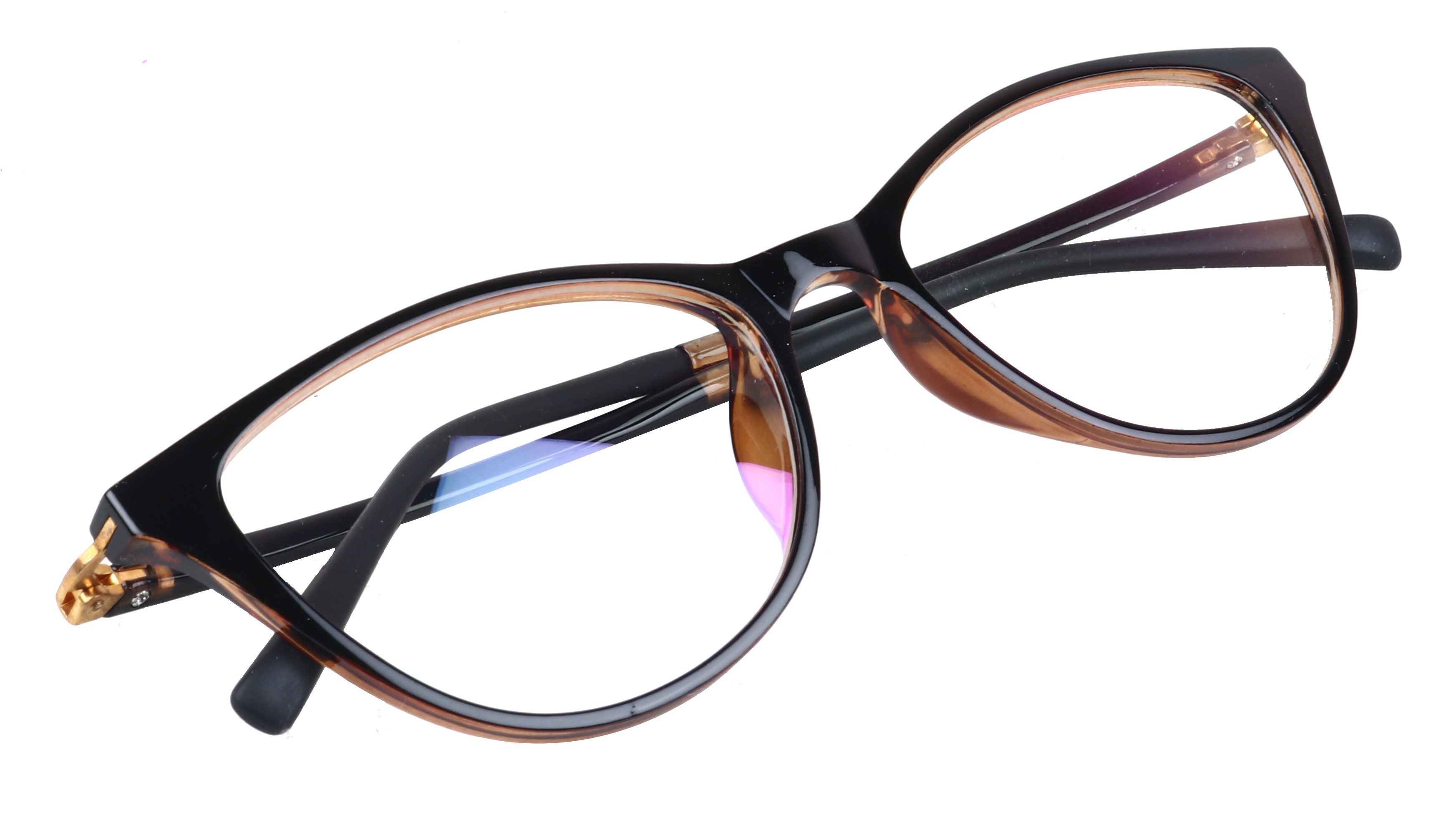 Female Large Cat Eye Spectacle Frame. Black & Brown Color Rim.