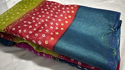 Vaani Rainbow Cotton Saree - Sea Blue