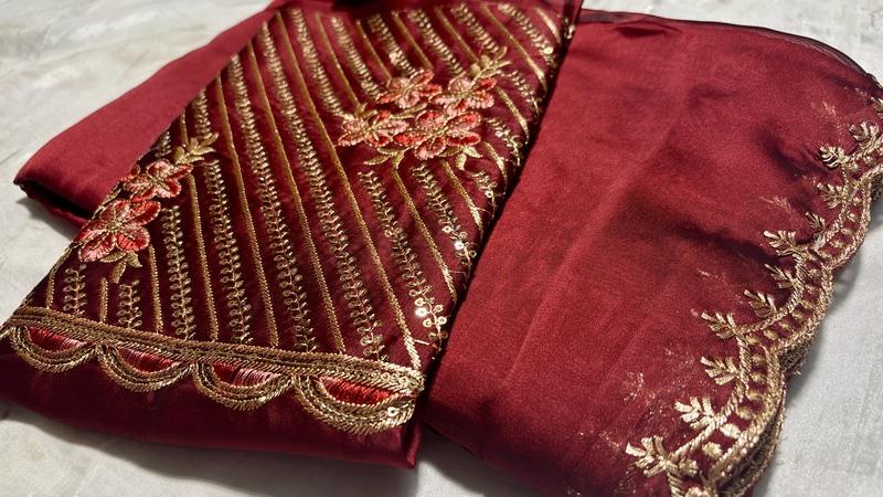 Roopvati Marble Designer Saree - Red