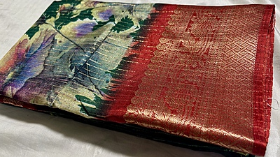 Vaira Oosi Dola Digital Silk Saree - Green