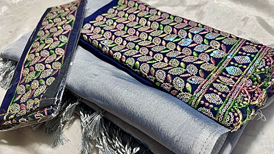 Ramulya Satin Designer Belt Saree - Gray