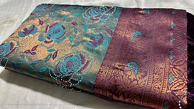 Rozy Stone Work Silk Saree - Pine Green & Dark Plum