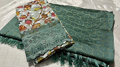 Vande Dew Drop Fancy Saree - Pine Green