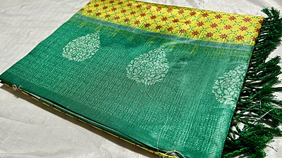 Pasmina Raw Digital Silk Saree - Yellow & Green