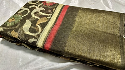 Crsytal Patta Floral Saree - Brown