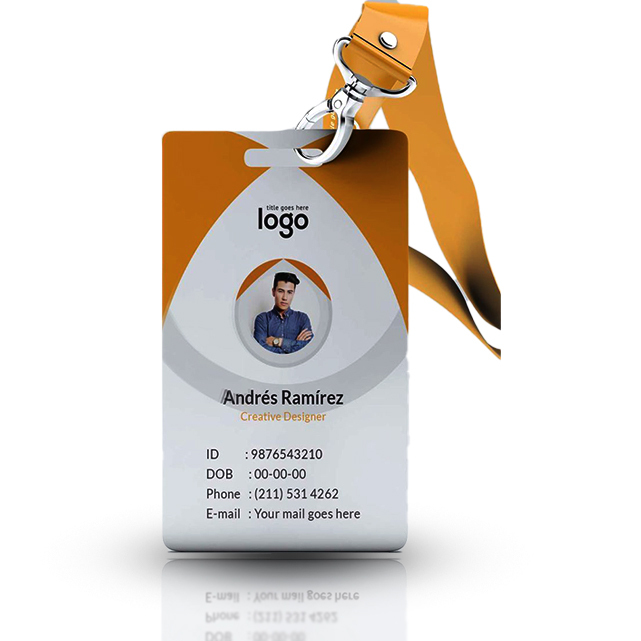 Sublimation Printed Customized PVC Identity (ID) Card with Holder and Lanyard Both Side