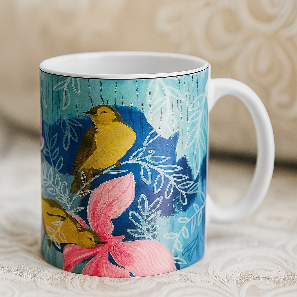 Colorful Floral Ceramic Mug – 320ml Coffee & Tea Cup | Printed Design