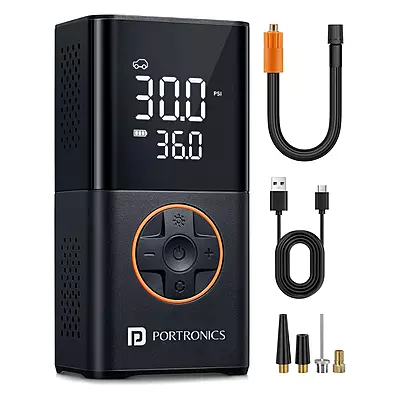 Portronics Vayu 3.0 Tyre Inflator, 150 PSI, 4000mAh battery