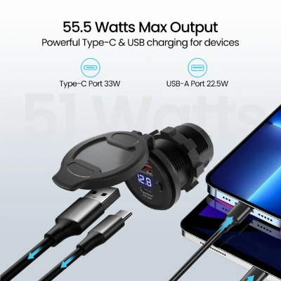Portronics Spark 51W Multi-Vehicle Phone Charger, 33W Type-C Power Delivery, 18W USB Fast Charging, Type-C & USB Dual Output, for Motorcycles & Scooters Visit the Portronics Store Portronics Spark 51W Multi-Vehicle Phone Charger, 33W Type-C Power Delivery, 18W USB Fast Charging, Type-C & USB Dual Output, for Motorcycles & Scooters Visit the Portronics Store