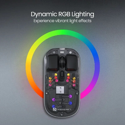 Portronics Toad 5 Transparent Bluetooth Mouse with 2.4 GHz & BT 5.3 Dual Wireless, Rechargeable, RGB Lights, Connect 3 Devices, Sleek Design for Laptop, Smartphone, Tablet (Black) Portronics Toad 5 Transparent Bluetooth Mouse with 2.4 GHz & BT 5.3 Dual Wireless, Rechargeable, RGB Lights, Connect 3 Devices, Sleek Design for Laptop, Smartphone, Tablet (Black)