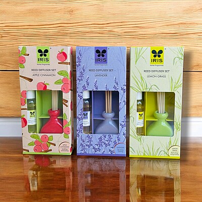 Iris Reed Diffuser Set - Lemon Grass, Apple Cinnamon, Lavender Iris Reed Diffuser Set - Lemon Grass, Apple Cinnamon, Lavender