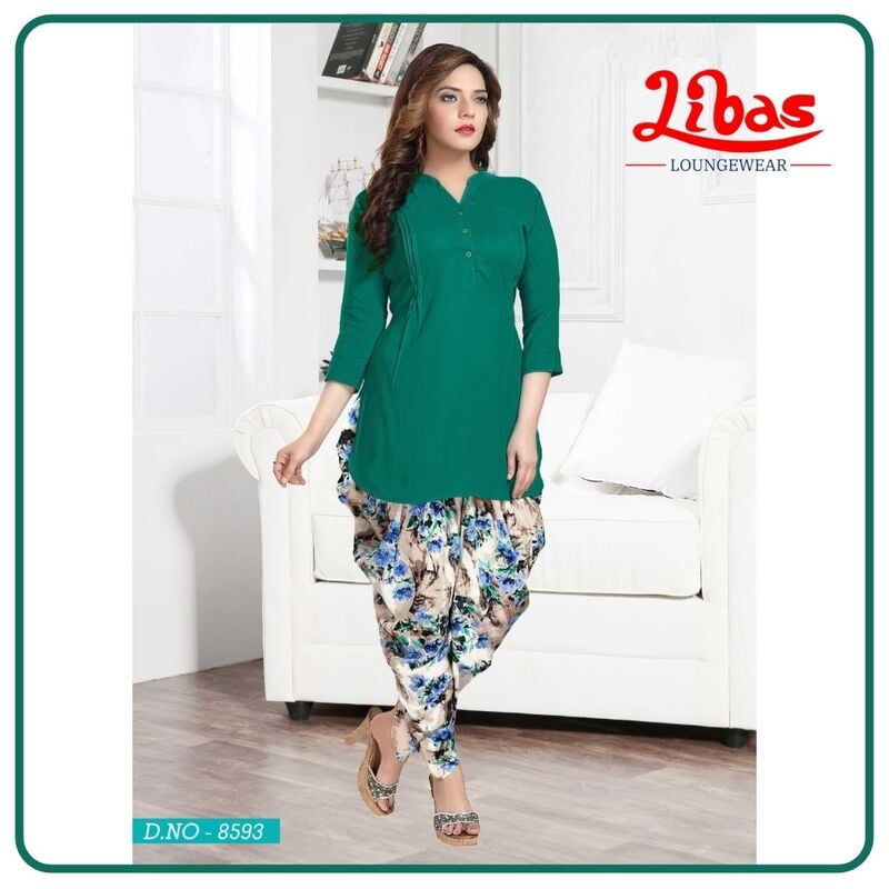 Tropical Rain Forest Premium Rayon Classic Patiala Lounge Sets From Libas Loungewear - PT016 Tropical Rain Forest Premium Rayon Classic Patiala Lounge Sets From Libas Loungewear - PT016