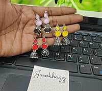 Two Stone Colorful Silver Jumkha (JBF222)
