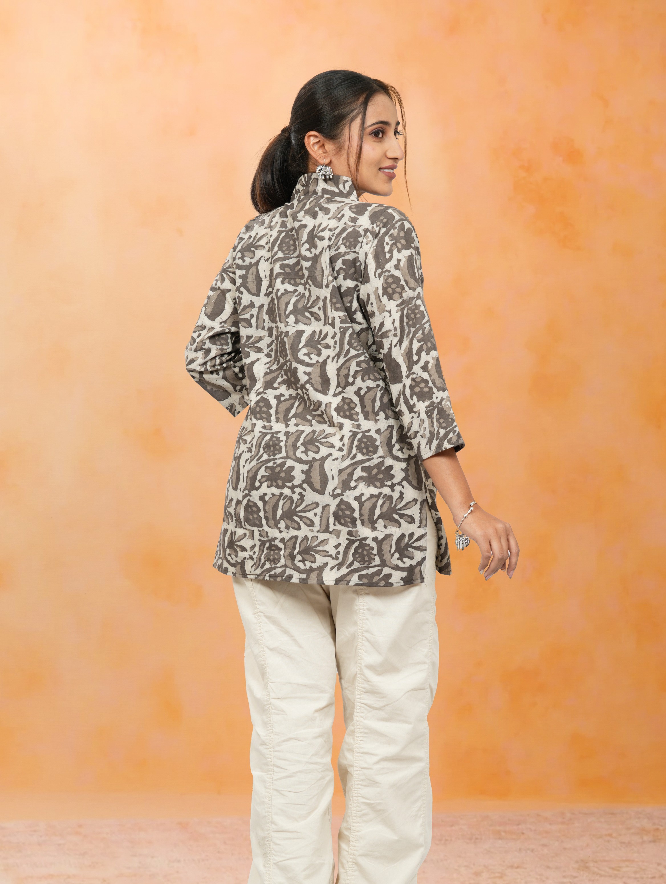 Nimrit Grey Cotton Short Top