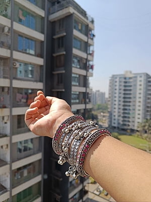 Oxidised Silver Plated Bangles Set of 6-2