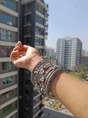 Oxidised Silver Plated Bangles Set of 6-3