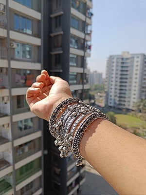 Oxidised Silver Plated Bangles Set of 6-4
