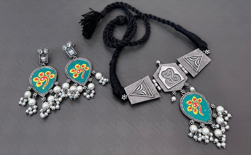 Oxidised Silver Plated Chokar Set-1