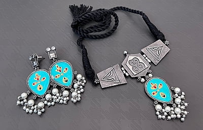 Oxidised Silver Plated Chokar Set-2