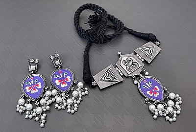 Oxidised Silver Plated Chokar Set-3