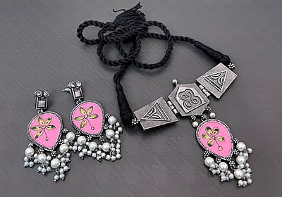 Oxidised Silver Plated Chokar Set-4