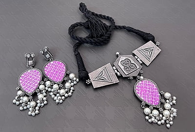 Oxidised Silver Plated Chokar Set-5