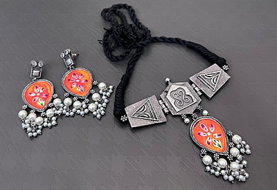 Oxidised Silver Plated Chokar Set-6
