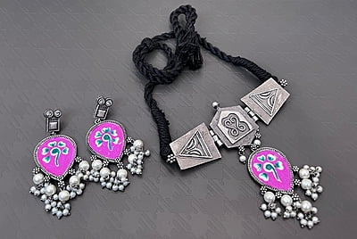 Oxidised Silver Plated Chokar Set-7