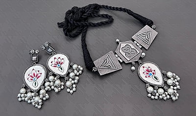Oxidised Silver Plated Chokar Set-8