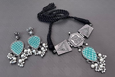 Oxidised Silver Plated Chokar Set-9