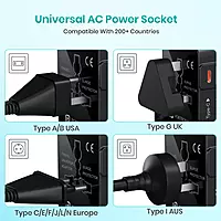 Portronics Juicemate Universal Travel Adapter with Type-C & USB-A Ports | Multi-Plug International Adapter for Smartphones, Tablets & Laptops