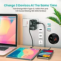 Portronics Juicemate Universal Travel Adapter with Type-C & USB-A Ports | Multi-Plug International Adapter for Smartphones, Tablets & Laptops