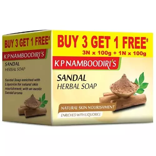 K P Namboodiri's Sandal Herbal Soap- 100g Each (4 Pieces) K P Namboodiri's Sandal Herbal Soap- 100g Each (4 Pieces)
