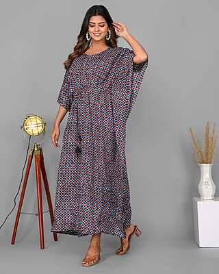 Block Printed Soft Cotton Kaftan-Black-2 Block Printed Soft Cotton Kaftan-Black-2