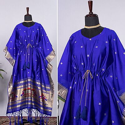 Paithani Silk Kaftan With Weaving Border-Blue