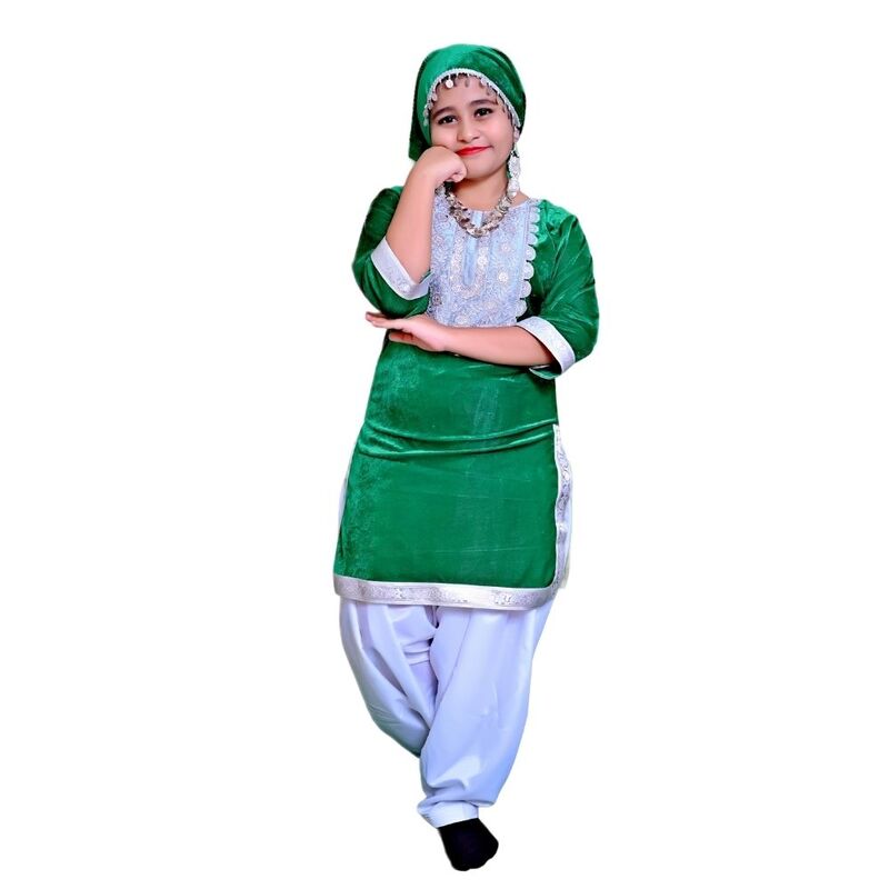 Kashmiri Dance Fancy Dress for Girls Green & White Kashmiri Dance Fancy Dress for Girls Green & White