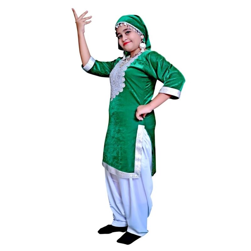 Kashmiri Dance Fancy Dress for Girls Green & White Kashmiri Dance Fancy Dress for Girls Green & White