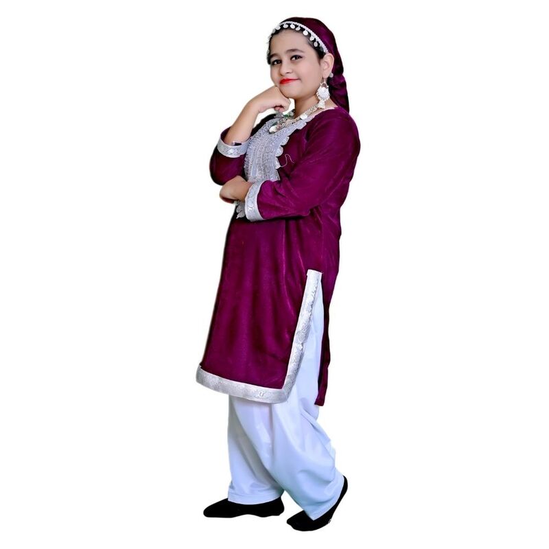 Kashmiri Dance Fancy Dress Wine & White Kashmiri Dance Fancy Dress Wine & White