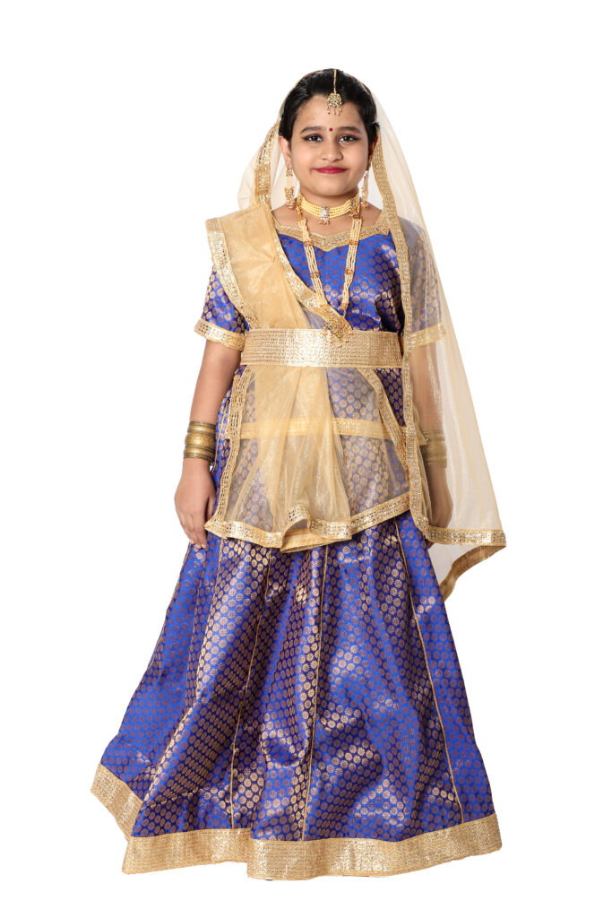 Girls Kathak Dance Fancy Dress Costume – Blue & Golden Combination