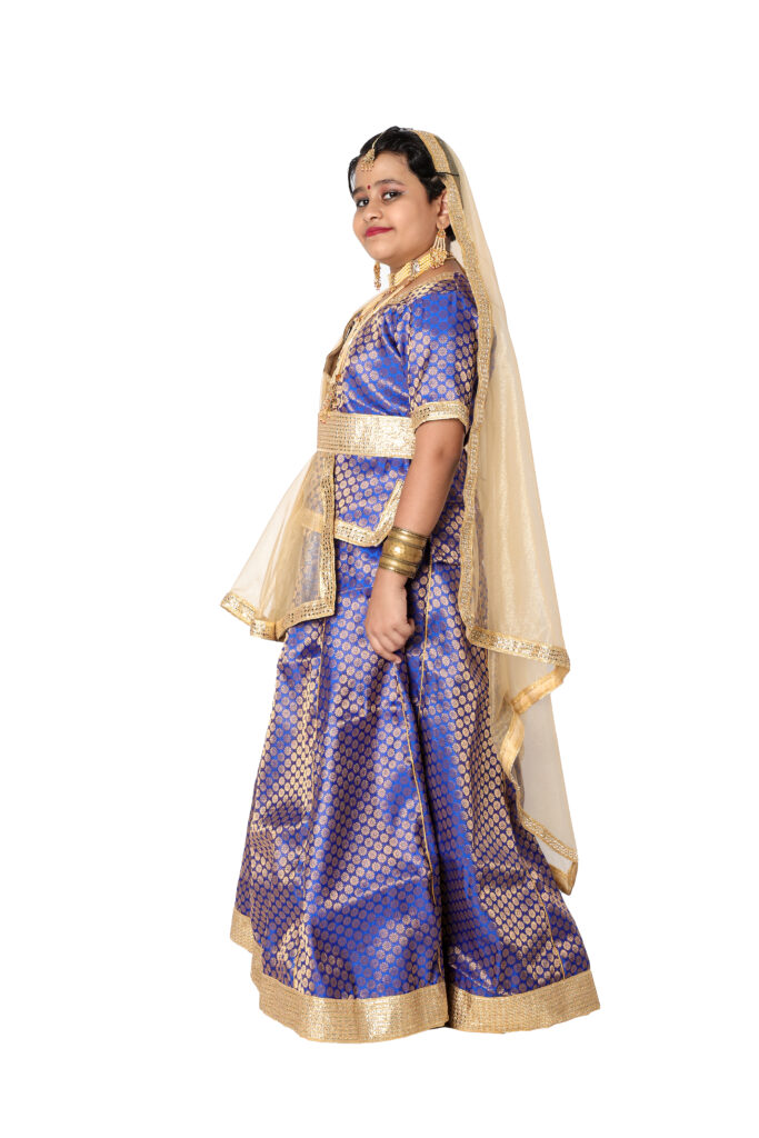 Girls Kathak Dance Fancy Dress Costume – Blue & Golden Combination