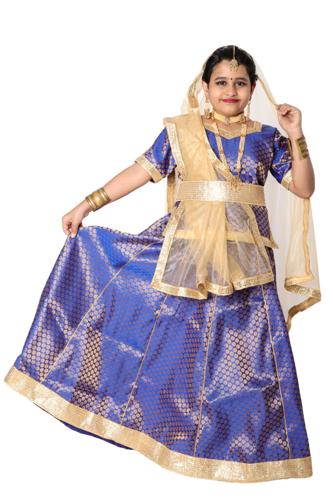 Girls Kathak Dance Fancy Dress Costume – Blue & Golden Combination