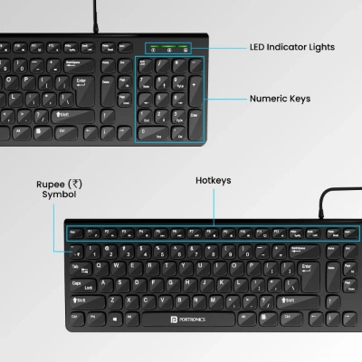 Portronics KI-PAD 2 Wired Keyboard with Gaming Mode, 104 Keys, 1.5M Cable, Ergonomic Keys, Plug & Play (Black) Portronics KI-PAD 2 Wired Keyboard with Gaming Mode, 104 Keys, 1.5M Cable, Ergonomic Keys, Plug & Play (Black)