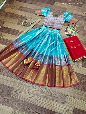 Lichi Silk Lehenga For Girls-Blue