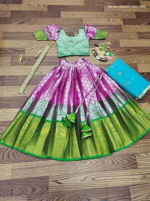 Lichi Silk Lehenga For Girls-Pink