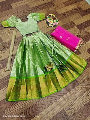 Lichi Silk Lehenga For Girls-Pista