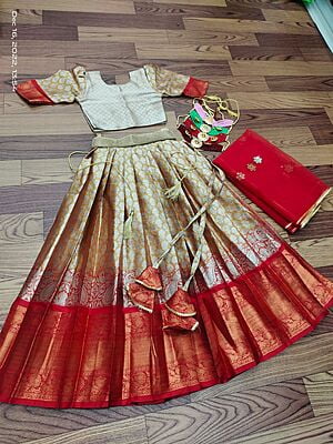 Lichi Silk Lehenga For Girls-Red-2
