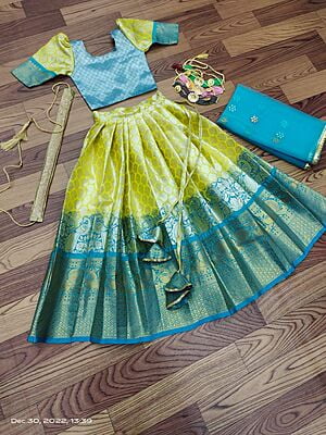 Lichi Silk Lehenga For Girls-Yellow