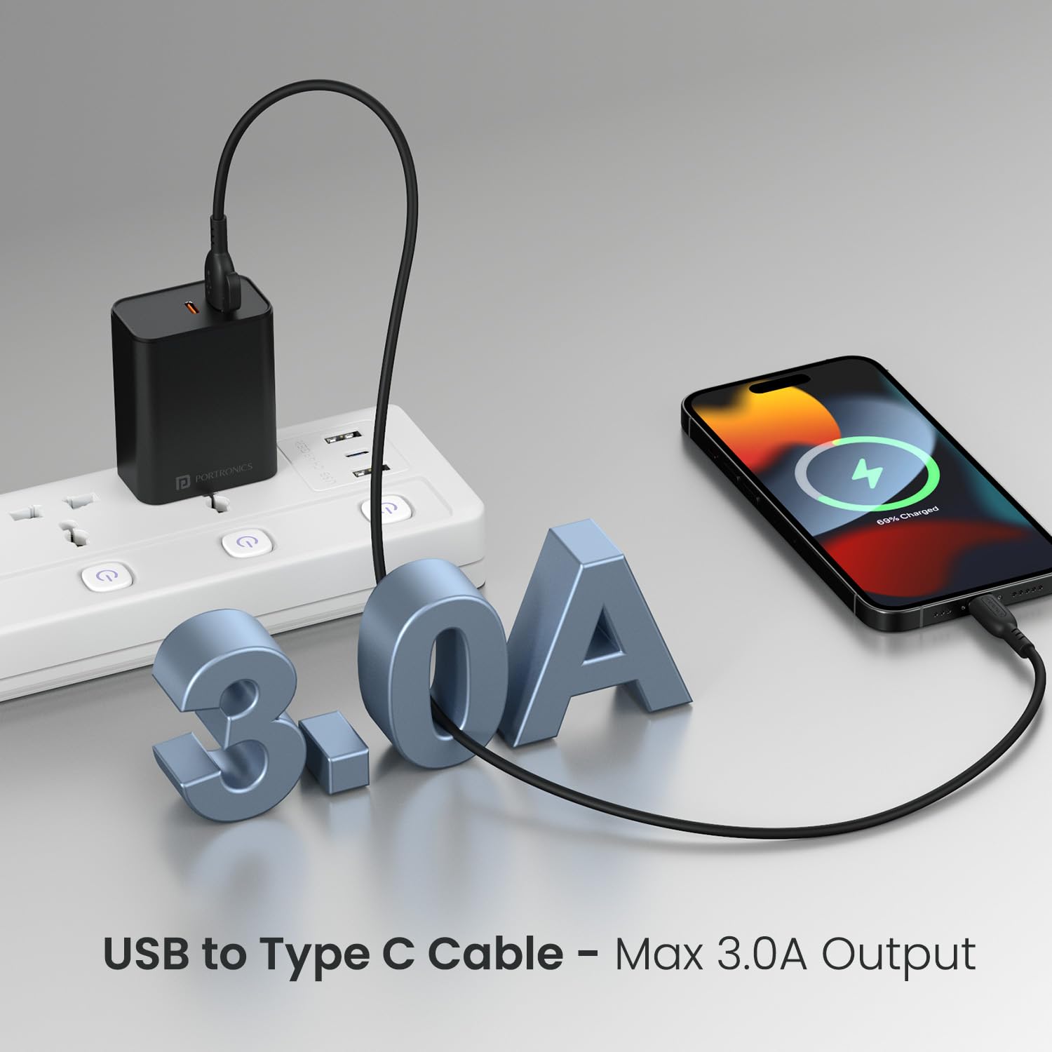 Portronics Konnect Core 3 Type-C - 3.0A Fast Sync USB to Type-C 1M PVC Cable with In-Built Cable Management Hook (Black) Portronics Konnect Core 3 Type-C - 3.0A Fast Sync USB to Type-C 1M PVC Cable with In-Built Cable Management Hook (Black)